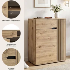 OTTO home Schuhkommode »FJELL, Breite 80cm, 2 Türen, 1 Schubkasten, 3 Einlegeböden, 5 Fächer« Garderobenschrank, Schuhschrank, Kommode, Sideboard, Anrichte