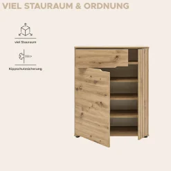 OTTO home Schuhkommode »FJELL, Breite 80cm, 2 Türen, 1 Schubkasten, 3 Einlegeböden, 5 Fächer« Garderobenschrank, Schuhschrank, Kommode, Sideboard, Anrichte