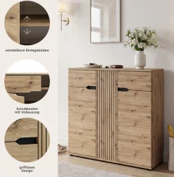OTTO home Schuhkommode »FJELL, Breite 104cm, 3 Türen, 2 Schubkästen, 6 Einlegeböden, 9 Fächer« Garderobenschrank, Schuhschrank, Kommode, Sideboard, Anrichte