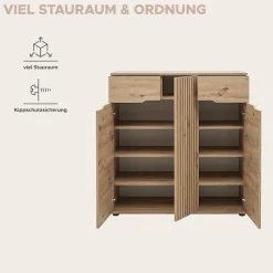 OTTO home Schuhkommode »FJELL, Breite 104cm, 3 Türen, 2 Schubkästen, 6 Einlegeböden, 9 Fächer« Garderobenschrank, Schuhschrank, Kommode, Sideboard, Anrichte