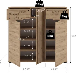 OTTO home Schuhkommode »FJELL, Breite 104cm, 3 Türen, 2 Schubkästen, 6 Einlegeböden, 9 Fächer« Garderobenschrank, Schuhschrank, Kommode, Sideboard, Anrichte