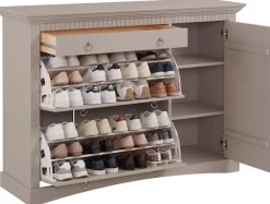 OTTO home Schuhkommode »Rustic, Kommode, Landausstil« Bis max. Schuhgröße 42,aus massiver Kiefer, Breite 130 cm, für ca. 2 x 12 Paar Schuhe