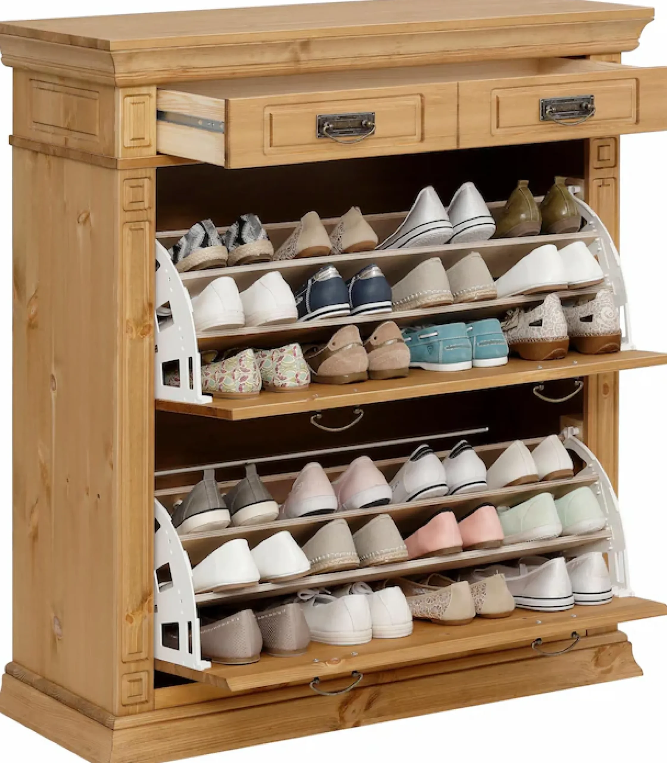 OTTO home Schuhkommode »Vinales mit Messinggriffe im Jugendstil, 1 Schublade, 2 Klappen« Messinggriffe im Jugendstil, Platz für ca. 24 Schuhe