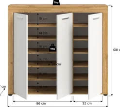 OTTO home Schuhschrank »AOSTA, Höhe 108cm, 3 Türen, 10 Einlegeböden, 12 Fächer« in verschiedenen Farbausführungen erhältlich, individuell kombinierbar,Kommode, Schrank, Sideboard, Flurkommode, Anrichte, Garderobenschrank