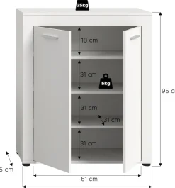 OTTO home Schuhschrank »AOSTA, Höhe 95cm, 2 Türen, 3 Einlegeböden, 4 Fächer« in verschiedenen Farbausführungen erhältlich, individuell kombinierbar,Kommode, Schrank, Sideboard, Flurkommode, Anrichte, Garderobenschrank