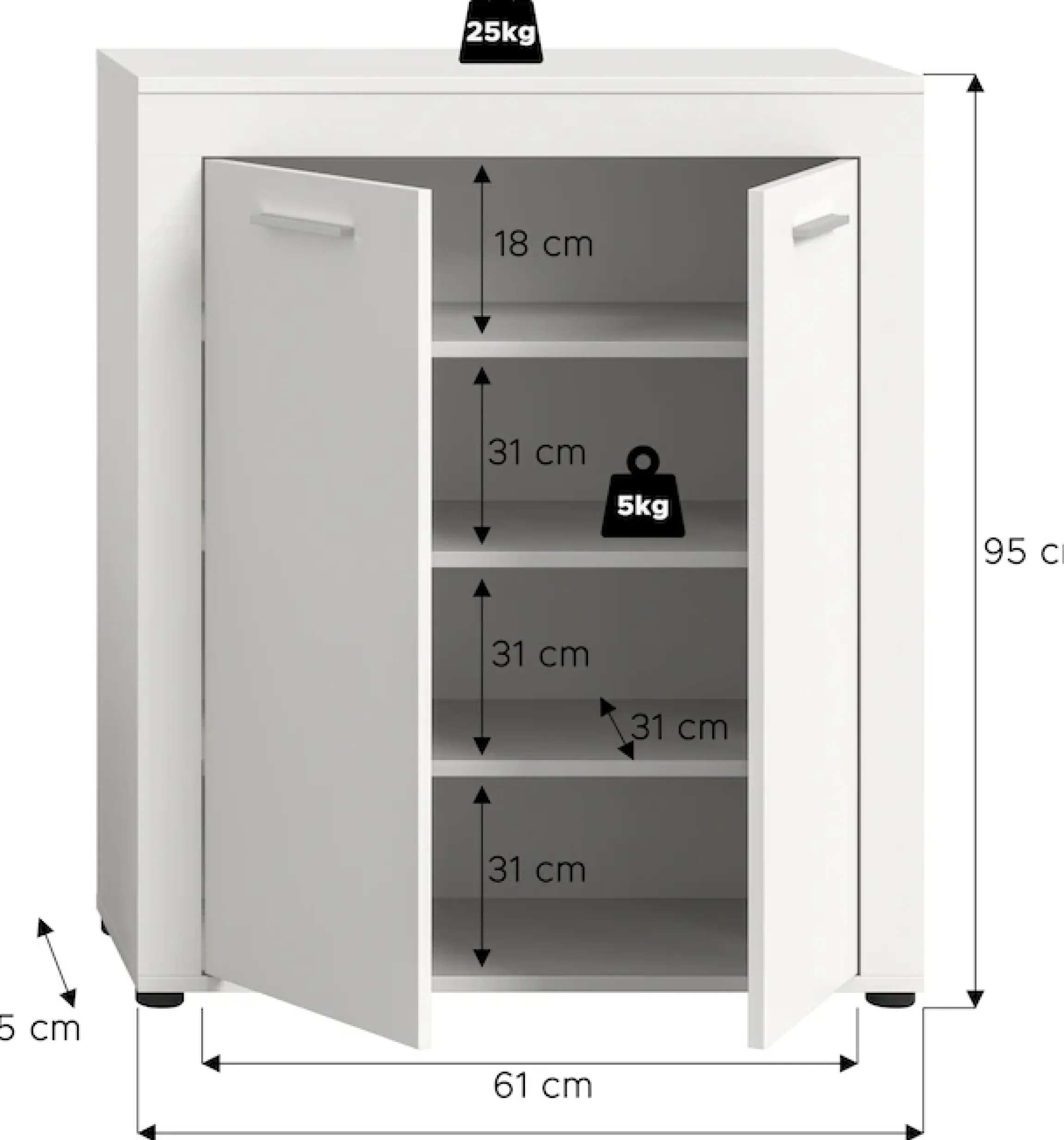 OTTO home Schuhschrank »AOSTA, Höhe 95cm, 2 Türen, 3 Einlegeböden, 4 Fächer« in verschiedenen Farbausführungen erhältlich, individuell kombinierbar,Kommode, Schrank, Sideboard, Flurkommode, Anrichte, Garderobenschrank