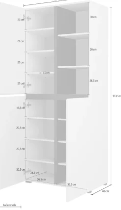 OTTO home Schuhschrank »Cross, Höhe 183,5cm, modernes griffloses Schuhregal mit 3 Türen« Hochschrank mit viel Stauraum, Platz für ca. 24 Paar Schuhe
