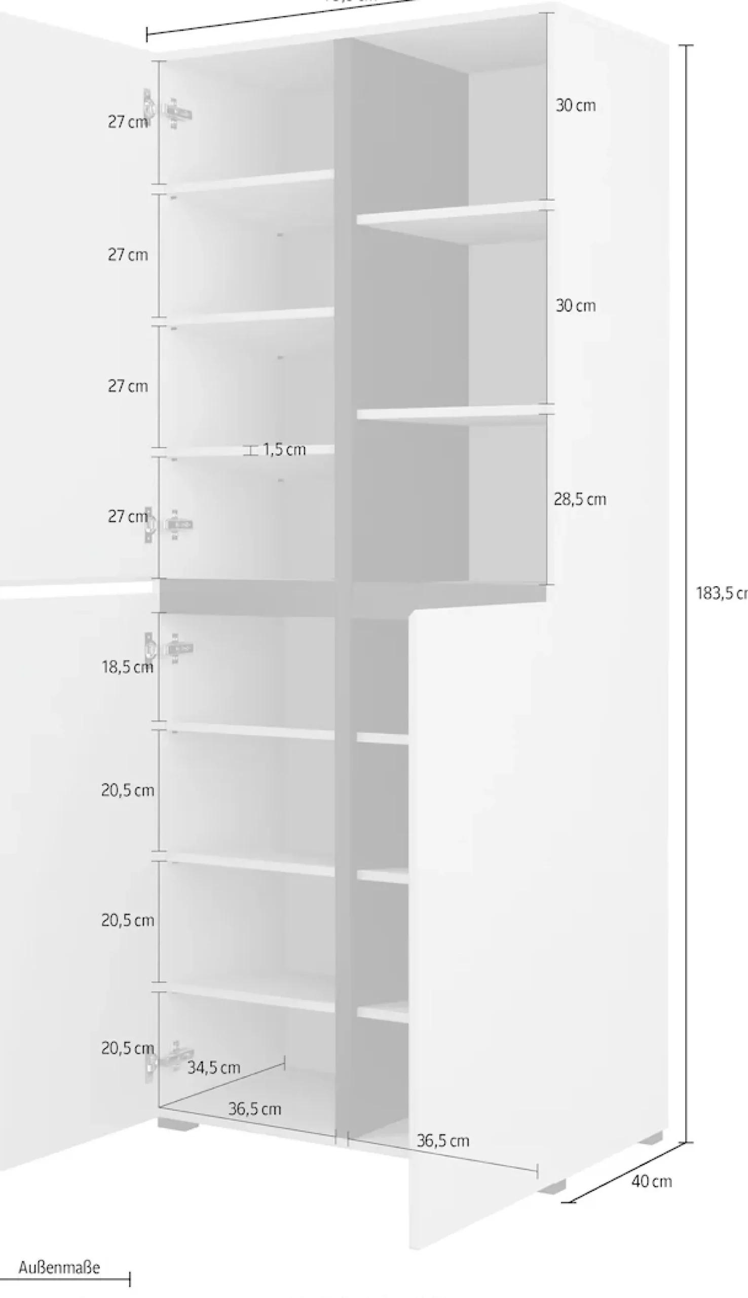 OTTO home Schuhschrank »Cross, Höhe 183,5cm, modernes griffloses Schuhregal mit 3 Türen« Hochschrank mit viel Stauraum, Platz für ca. 24 Paar Schuhe