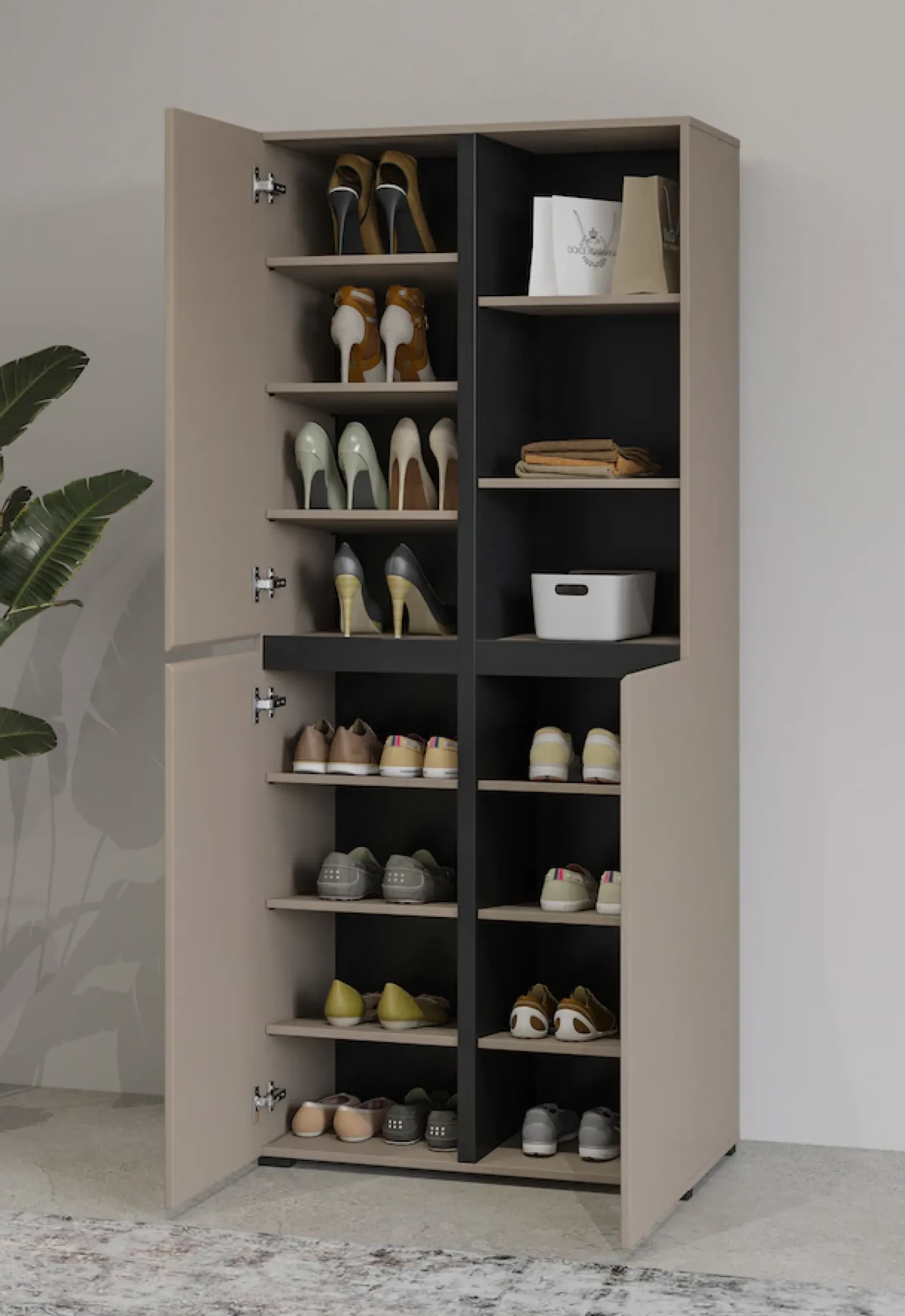 OTTO home Schuhschrank »Cross, Höhe 183,5cm, modernes griffloses Schuhregal mit 3 Türen« Hochschrank mit viel Stauraum, Platz für ca. 24 Paar Schuhe