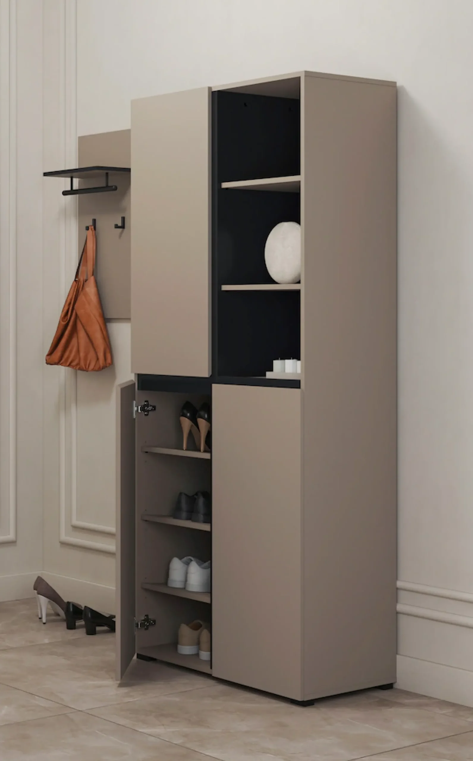 OTTO home Schuhschrank »Cross, Höhe 183,5cm, modernes griffloses Schuhregal mit 3 Türen« Hochschrank mit viel Stauraum, Platz für ca. 24 Paar Schuhe