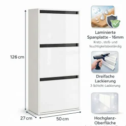 OTTO home Schuhschrank »Locco, Schuhregal, Schuhkommode, Breite 50 cm« Schuhkipper, UV-lackiert, Hochglanz, grifflos, 3-türig