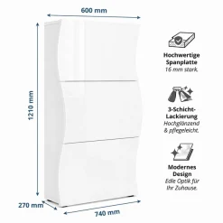 OTTO home Schuhschrank »Luxor 3, Schuhklapper, Schuhkommode, Höhe 121 cm« UV-lackiert, Hochglanz, grifflos, 3-Klappen