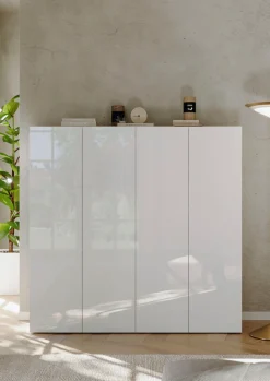 OTTO home Schuhschrank »SMILE Breite 124 cm, Höhe 114 cm, Schuhregal mit 5 Ebenen, 10 Fächer,« Schuhkommode in Weiss Hochglanz Lack