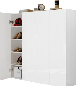 OTTO home Schuhschrank »SMILE Breite 124 cm, Höhe 114 cm, Schuhregal mit 5 Ebenen, 10 Fächer,« Schuhkommode in Weiss Hochglanz Lack