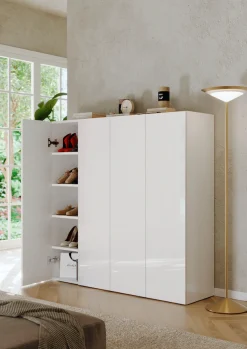 OTTO home Schuhschrank »SMILE Breite 124 cm, Höhe 114 cm, Schuhregal mit 5 Ebenen, 10 Fächer,« Schuhkommode in Weiss Hochglanz Lack