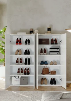 OTTO home Schuhschrank »SMILE Breite 124 cm, Höhe 114 cm, Schuhregal mit 5 Ebenen, 10 Fächer,« Schuhkommode in Weiss Hochglanz Lack
