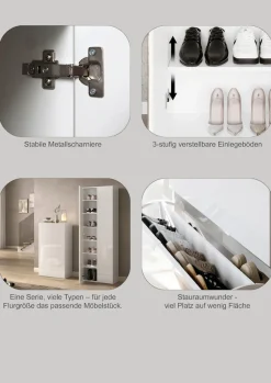 OTTO home Schuhschrank »SMILE Höhe 184 cm, Weiß Hochglanz lackiert mit 2 Spiegeltüren,« Schuhregal mit 7 Ebenen, Metallgriff, viel Stauraum, 4 Böden variabel