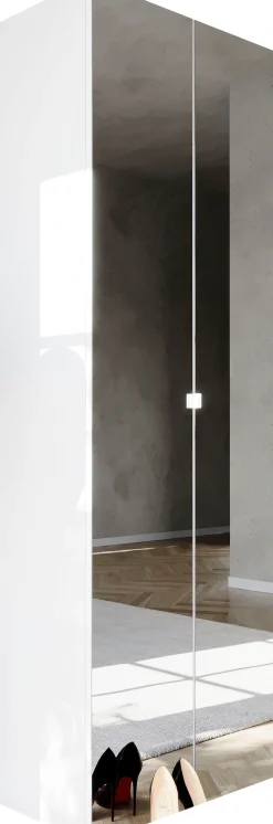 OTTO home Schuhschrank »SMILE Höhe 184 cm, Weiß Hochglanz lackiert mit 2 Spiegeltüren,« Schuhregal mit 7 Ebenen, Metallgriff, viel Stauraum, 4 Böden variabel
