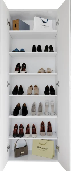 OTTO home Schuhschrank »SMILE Höhe 184 cm, Weiß Hochglanz lackiert mit 2 Spiegeltüren,« Schuhregal mit 7 Ebenen, Metallgriff, viel Stauraum, 4 Böden variabel