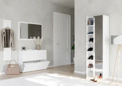 OTTO home Schuhschrank »SMILE Höhe 184 cm, Weiß Hochglanz lackiert mit 2 Spiegeltüren,« Schuhregal mit 7 Ebenen, Metallgriff, viel Stauraum, 4 Böden variabel