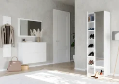 OTTO home Schuhschrank »SMILE Höhe 184 cm, Weiß Hochglanz lackiert mit 2 Spiegeltüren,« Schuhregal mit 7 Ebenen, Metallgriff, viel Stauraum, 4 Böden variabel