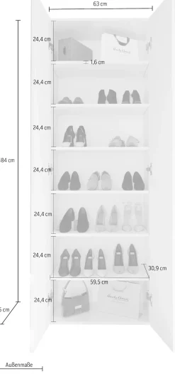 OTTO home Schuhschrank »SMILE Höhe 184 cm, Weiß Hochglanz lackiert mit 2 Spiegeltüren,« Schuhregal mit 7 Ebenen, Metallgriff, viel Stauraum, 4 Böden variabel