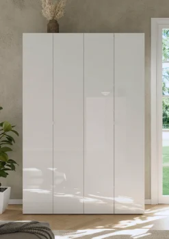 OTTO home Schuhschrank »SMILE Breite 124 cm, Höhe 184 cm, Schuhregal mit 7 Ebenen, 14 Fächer« Schuhkommode in Weiss Hochglanz Lack, 2 Metallgriffe