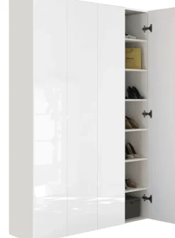 OTTO home Schuhschrank »SMILE Breite 124 cm, Höhe 184 cm, Schuhregal mit 7 Ebenen, 14 Fächer« Schuhkommode in Weiss Hochglanz Lack, 2 Metallgriffe