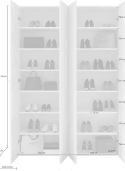OTTO home Schuhschrank »SMILE Breite 124 cm, Höhe 184 cm, Schuhregal mit 7 Ebenen, 14 Fächer« Schuhkommode in Weiss Hochglanz Lack, 2 Metallgriffe