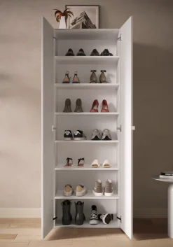 OTTO home Schuhschrank »SMILE Breite 63 cm, Höhe 184 cm, Schuhregal mit 7 Ebenen,« Schuhkommode in Weiss Hochglanz Lack
