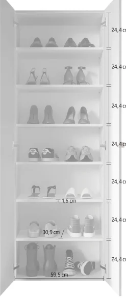 OTTO home Schuhschrank »SMILE Breite 63 cm, Höhe 184 cm, Schuhregal mit 7 Ebenen,« Schuhkommode in Weiss Hochglanz Lack