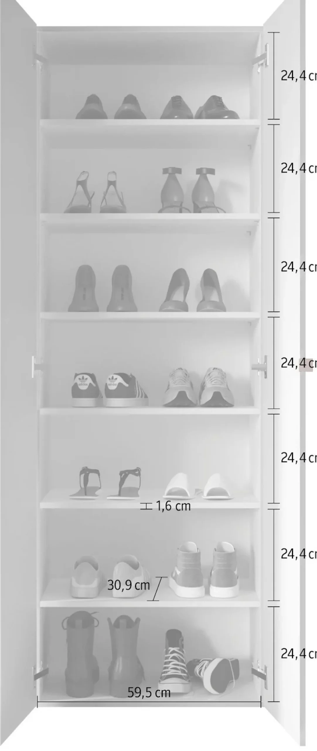 OTTO home Schuhschrank »SMILE Breite 63 cm, Höhe 184 cm, Schuhregal mit 7 Ebenen,« Schuhkommode in Weiss Hochglanz Lack
