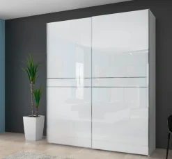OTTO home Schwebetürenschrank »Piano, FSC-zertifiziert, mit Einlegeböden und Kleiderstangen« in 3 Breiten, 224cm hoch, mit verchromten Aufleistungen,UV lackiert, hochglänzend, mit Soft-Close Funktion, in beige oder weiß