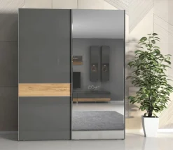 OTTO home Schwebetürenschrank »Onyx, Schwebetürenschrank inklusive Innenleben,FSC-zertifiziert« in 3 Breiten: 182, 230 oder 272cm,Höhe 224cm, mit Spiegel,UV lackiert, hochglänzend anthrazit, mit Soft-Close Funktion