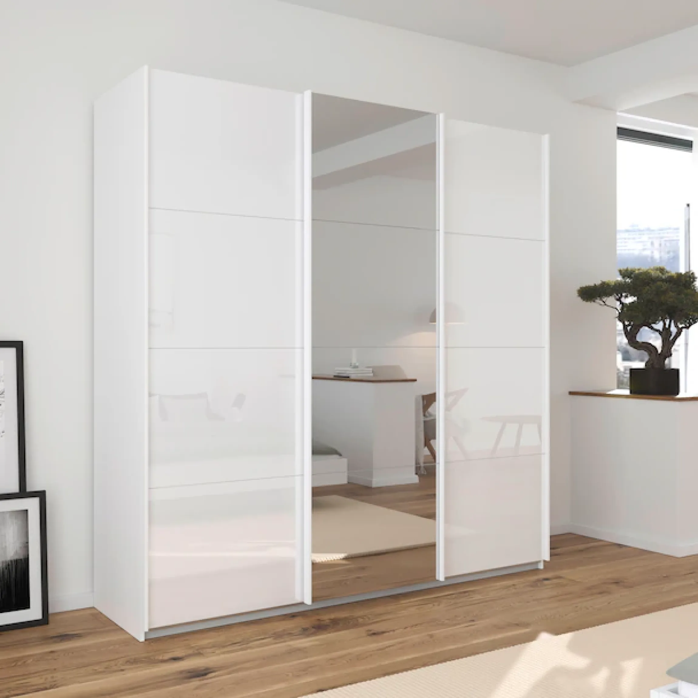 OTTO home Schwebetürenschrank »Kleiderschrank Kleiderschränke Schrank Garderobe AGORDO mit Glasfront« Breiten 203/271/315/360 cm, Höhen 210/229 cm,durchdachte Innenausstattung, in 4 Breiten und 2 Höhen MADE IN GERMANY