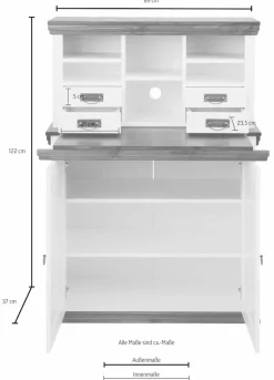 OTTO home Sekretär »Konrad« Schreibtisch aus Massivholz, mit viel Stauraum, B89 x H122 cm