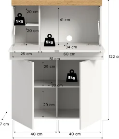 OTTO home Sekretär »MAMBO, Höhe 122cm, 2 Türen, 1 Schubkasten, 1 Klappe« Home-Office-Schreibtisch, PC-Schrank, Schreibtisch, Office