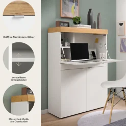 OTTO home Sekretär »MAMBO, Höhe 122cm, 2 Türen, 1 Schubkasten, 1 Klappe« Home-Office-Schreibtisch, PC-Schrank, Schreibtisch, Office
