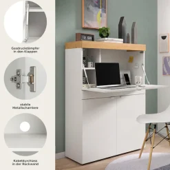 OTTO home Sekretär »MAMBO, Höhe 122cm, 2 Türen, 1 Schubkasten, 1 Klappe« Home-Office-Schreibtisch, PC-Schrank, Schreibtisch, Office
