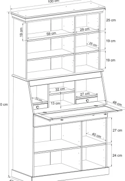 OTTO home Sekretär »Rosi im Landhausstil« Schreibtisch aus Massivholz, mit Vitrine, in 2 Breiten