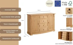 OTTO home Sideboard »Anna« Gesamtmaße (B/T/H): ca. 140/44/88 cm,Kommode, Breite 140 cm, 4 Schubladen, 2 Türen, Massivholz, FSC®