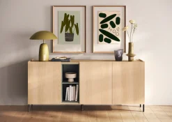 OTTO home Sideboard »Badia, 182 cm breit, 3 Türen, Anrichte, Kommode, Stauraumschrank« Innenliegendes Top, gerade Metallfüße, salbeigrüne Farbakzente