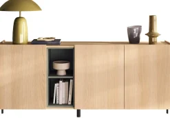 OTTO home Sideboard »Badia, 182 cm breit, 3 Türen, Anrichte, Kommode, Stauraumschrank« Innenliegendes Top, gerade Metallfüße, salbeigrüne Farbakzente