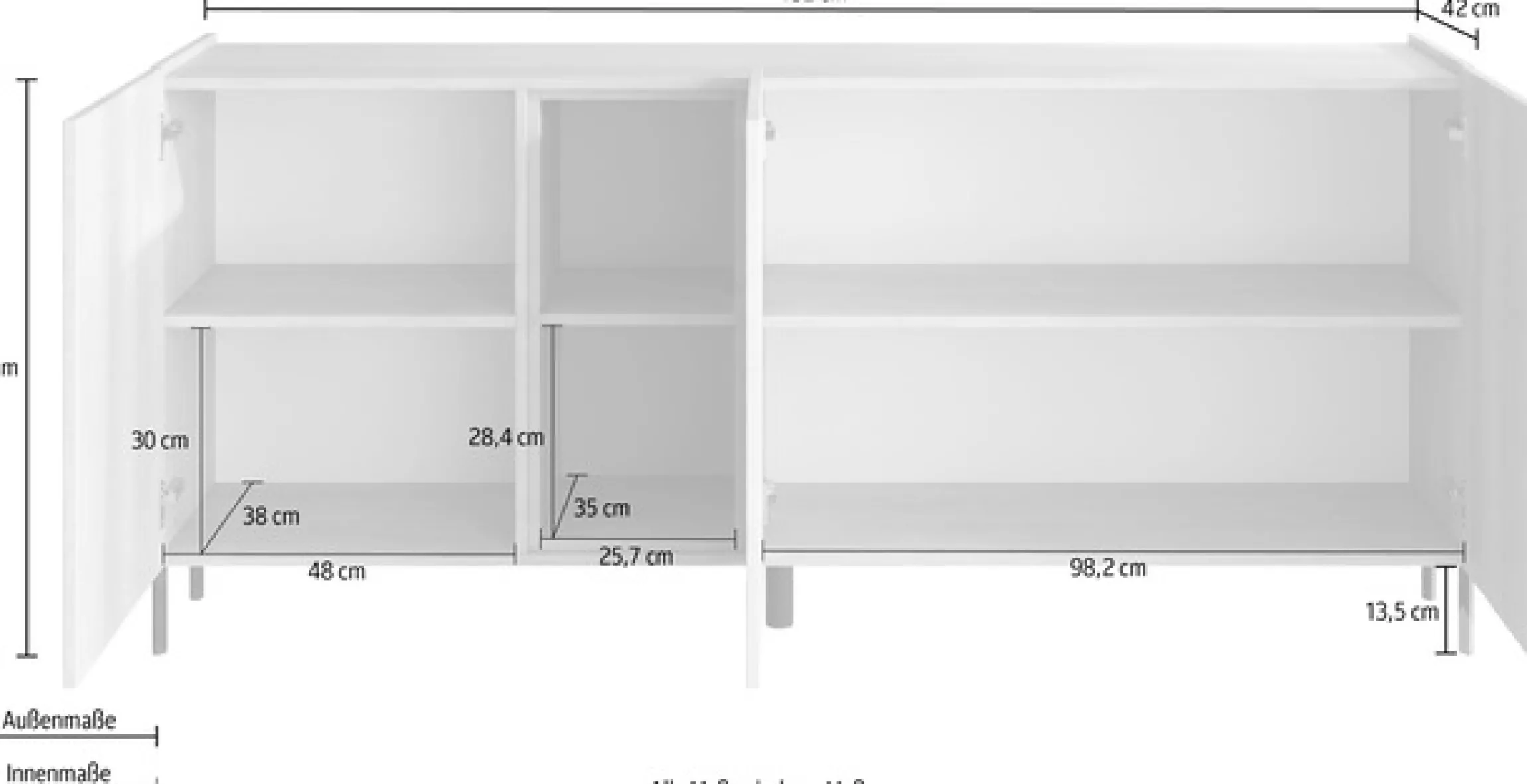 OTTO home Sideboard »Badia, 182 cm breit, 3 Türen, Anrichte, Kommode, Stauraumschrank« Innenliegendes Top, gerade Metallfüße, salbeigrüne Farbakzente