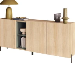 OTTO home Sideboard »Badia, 182 cm breit, 3 Türen, Anrichte, Kommode, Stauraumschrank« Innenliegendes Top, gerade Metallfüße, salbeigrüne Farbakzente