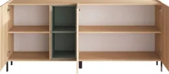 OTTO home Sideboard »Badia, 182 cm breit, 3 Türen, Anrichte, Kommode, Stauraumschrank« Innenliegendes Top, gerade Metallfüße, salbeigrüne Farbakzente