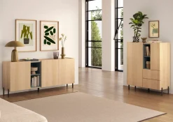 OTTO home Sideboard »Badia, 182 cm breit, 3 Türen, Anrichte, Kommode, Stauraumschrank« Innenliegendes Top, gerade Metallfüße, salbeigrüne Farbakzente