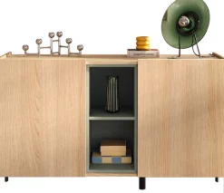 OTTO home Sideboard »Badia, 132 cm breit, 2 Türen, Anrichte, Kommode, Stauraumschrank« Innenliegendes Top, gerade Metallfüße, salbeigrüne Farbakzente