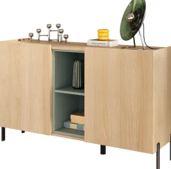 OTTO home Sideboard »Badia, 132 cm breit, 2 Türen, Anrichte, Kommode, Stauraumschrank« Innenliegendes Top, gerade Metallfüße, salbeigrüne Farbakzente