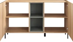 OTTO home Sideboard »Badia, 132 cm breit, 2 Türen, Anrichte, Kommode, Stauraumschrank« Innenliegendes Top, gerade Metallfüße, salbeigrüne Farbakzente